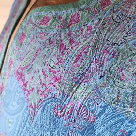 Vintage Blue Silk And Linen Suit Set Floral Paisley Pattern With Sparkly Buttons - Picture 9 of 15